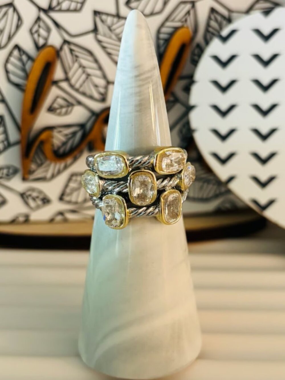 Boutique Mixed Metal and CZ Ring - Size 8